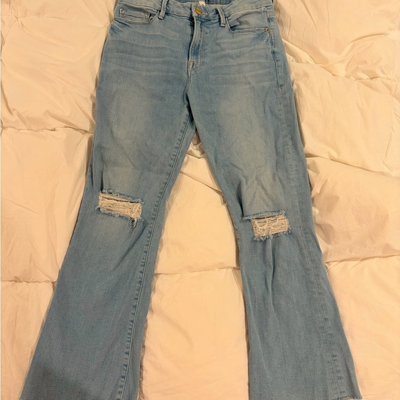 Frame Denim Denim - Frame Light Blue Distressed Women's Jeans Le Crop Mini Boot sz.28